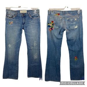 Ladies Joe’s Jeans Flare Distressed Flower Embroidered Jeans Size 28
